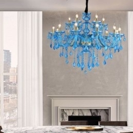 Designer Touch Decorative Large Blue Crystal Chandelier European Pendant Light