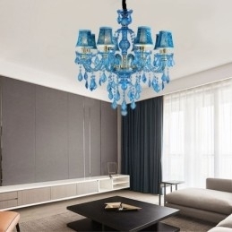 Designer Touch Decorative Large Blue Crystal Chandelier European Pendant Light