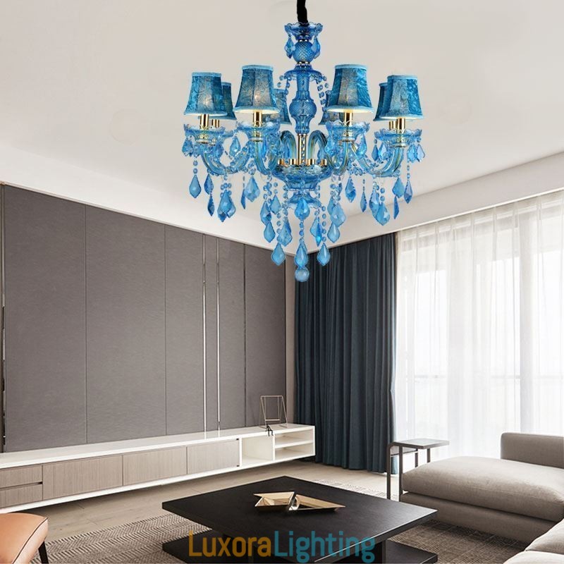 Designer Touch Decorative Large Blue Crystal Chandelier European Pendant Light