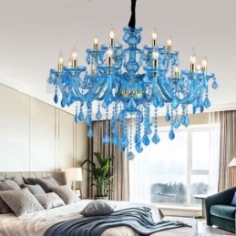 Designer Touch Decorative Large Blue Crystal Chandelier European Pendant Light