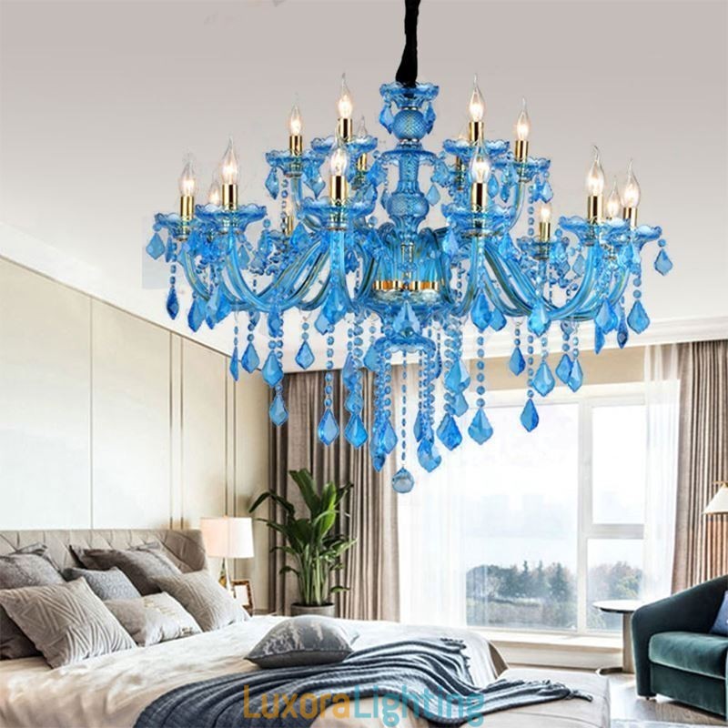 Designer Touch Decorative Large Blue Crystal Chandelier European Pendant Light