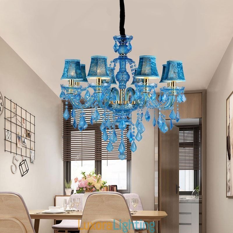 Designer Touch Decorative Large Blue Crystal Chandelier European Pendant Light