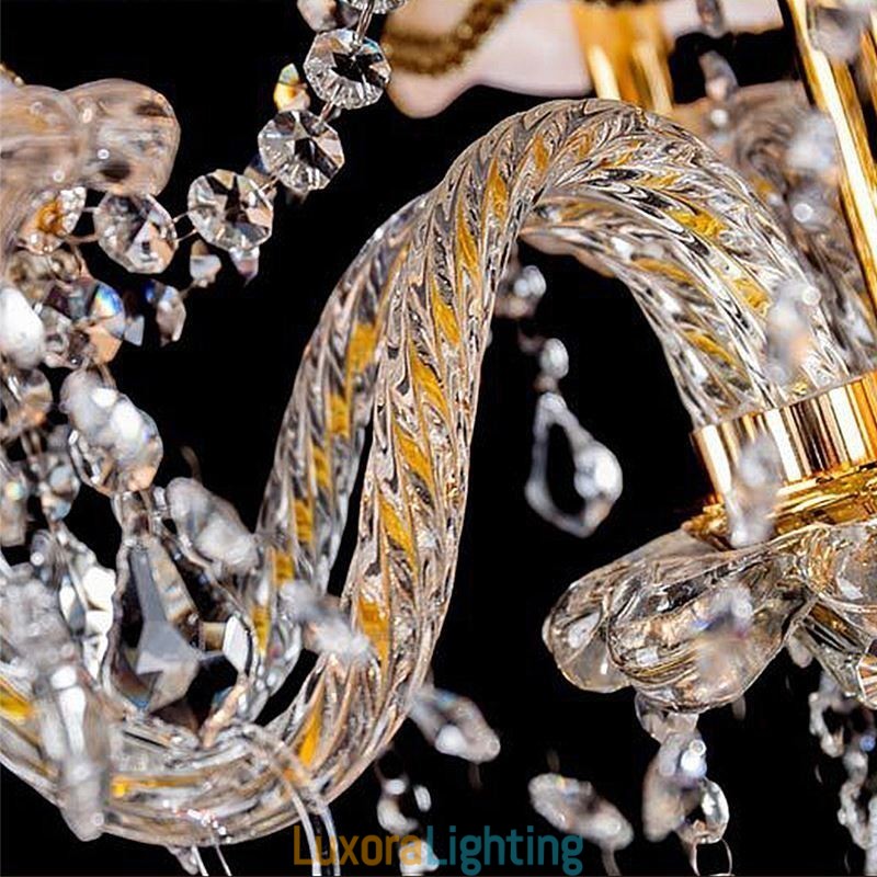 Designer Touch Decorative Luxury Crystal Chandelier Golden European Threaded Arm Ceiling Light
