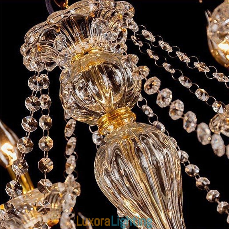 Designer Touch Decorative Luxury Crystal Chandelier Golden European Threaded Arm Ceiling Light