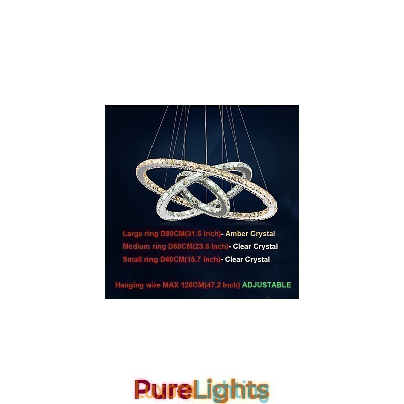 Designer Touch Decorative Pendant Lamps Amber and Clear K9 Crystal Chandelier Lights Lighting with 3 Ring