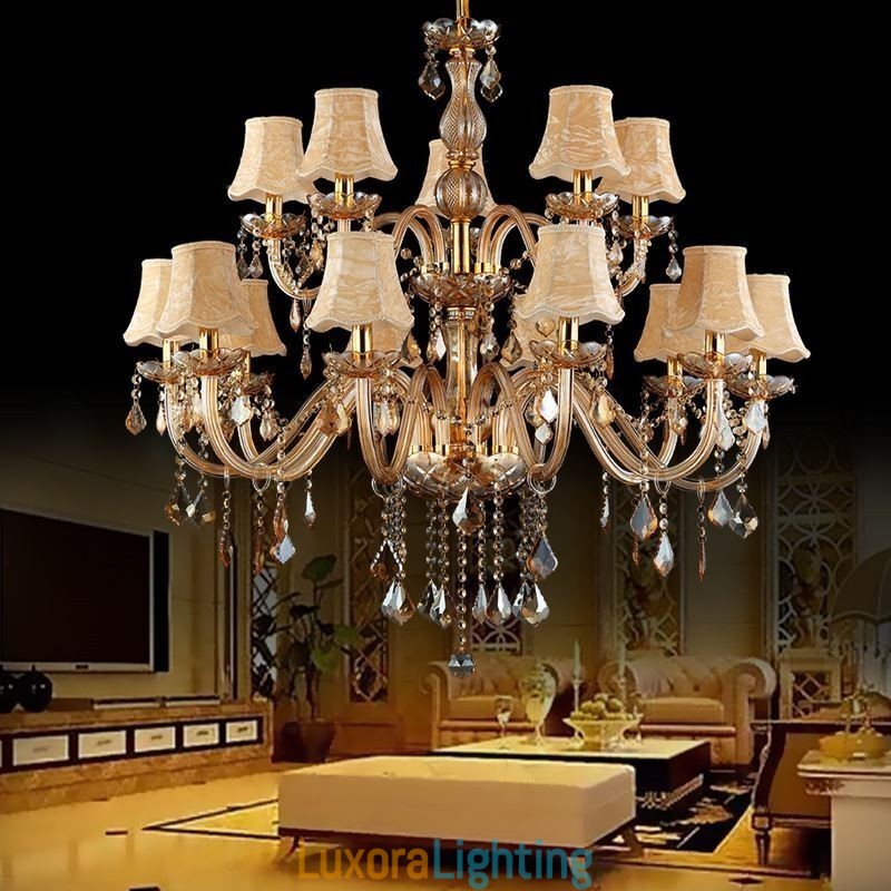 Designer Touch Decorative Large Luxury Crystal Chandelier European Amber Ceiling Light