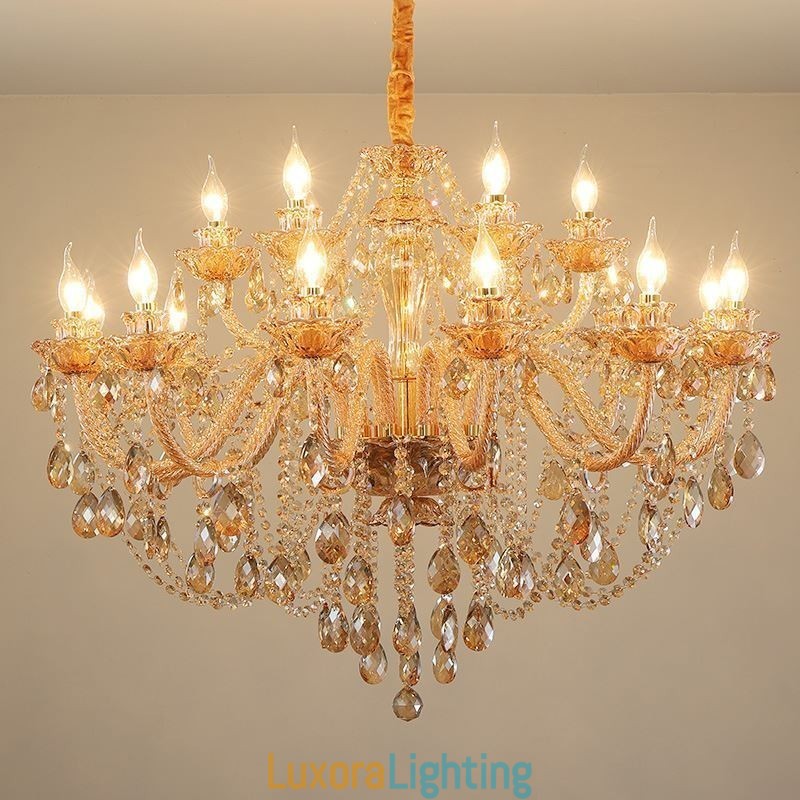 Designer Touch Decorative European Crystal Chandelier Luxury Cognac Pendant Light