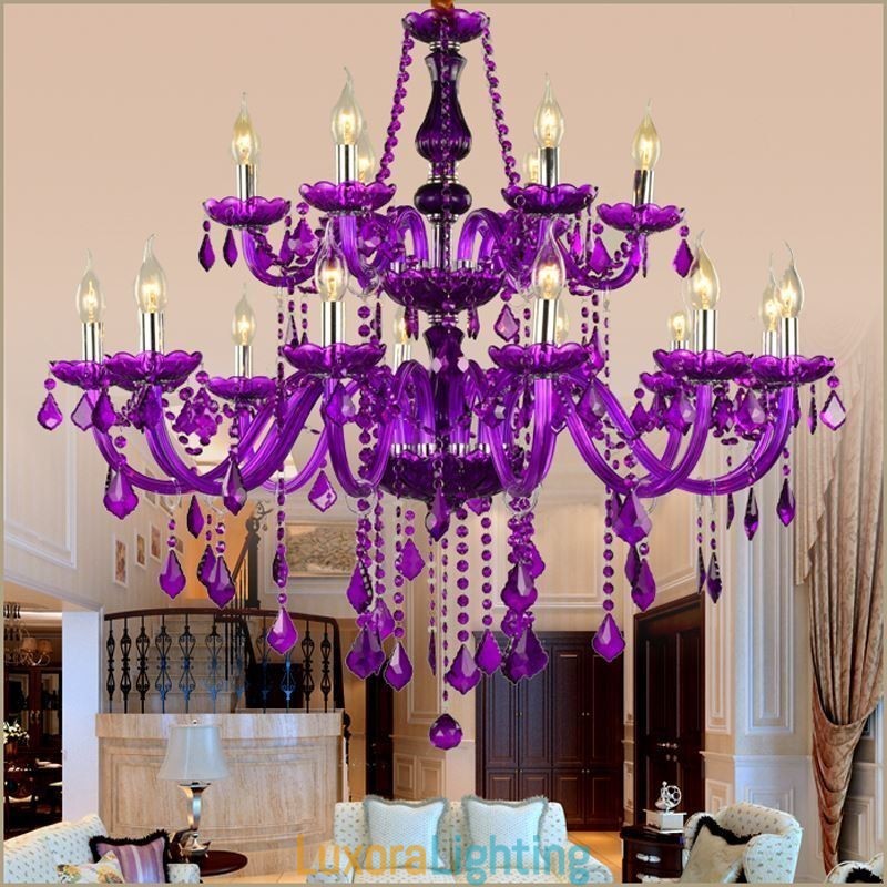 Designer Touch Decorative European Style Crystal Chandelier Purple Pendant Light