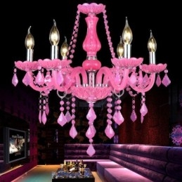 Designer Touch Decorative European Style Crystal Chandelier Pink Pendant Light Romantic