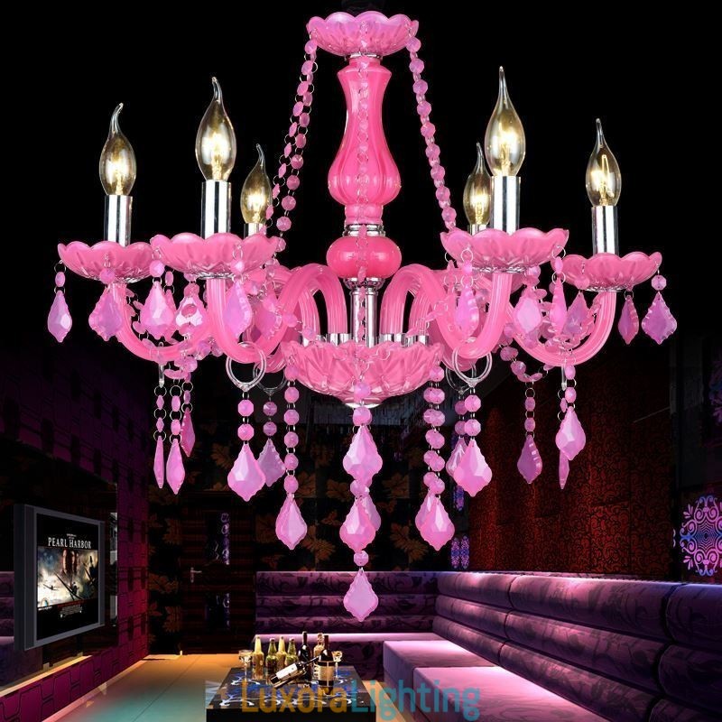 Designer Touch Decorative European Style Crystal Chandelier Pink Pendant Light Romantic