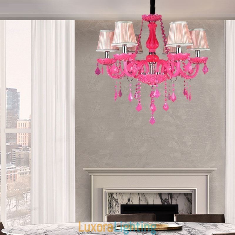 Designer Touch Decorative European Style Crystal Chandelier Pink Pendant Light Romantic