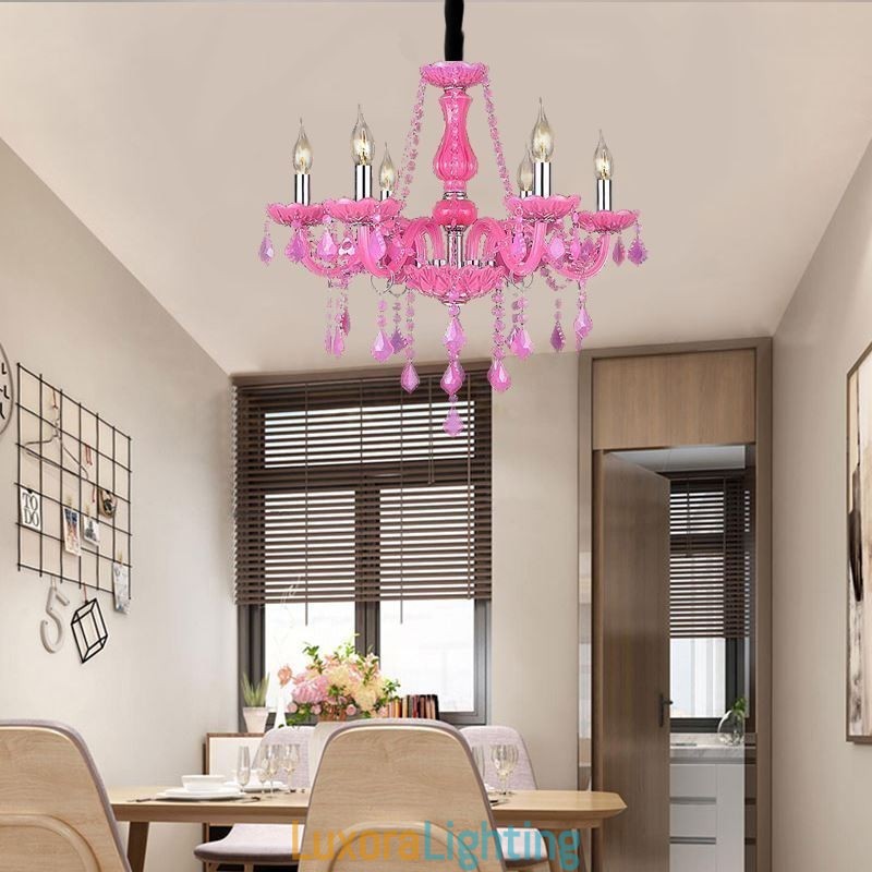 Designer Touch Decorative European Style Crystal Chandelier Pink Pendant Light Romantic