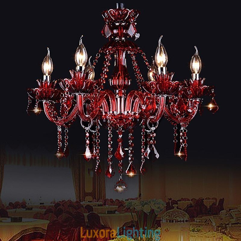 Designer Touch Decorative European Crystal Chandelier Red Colour Pendant Light