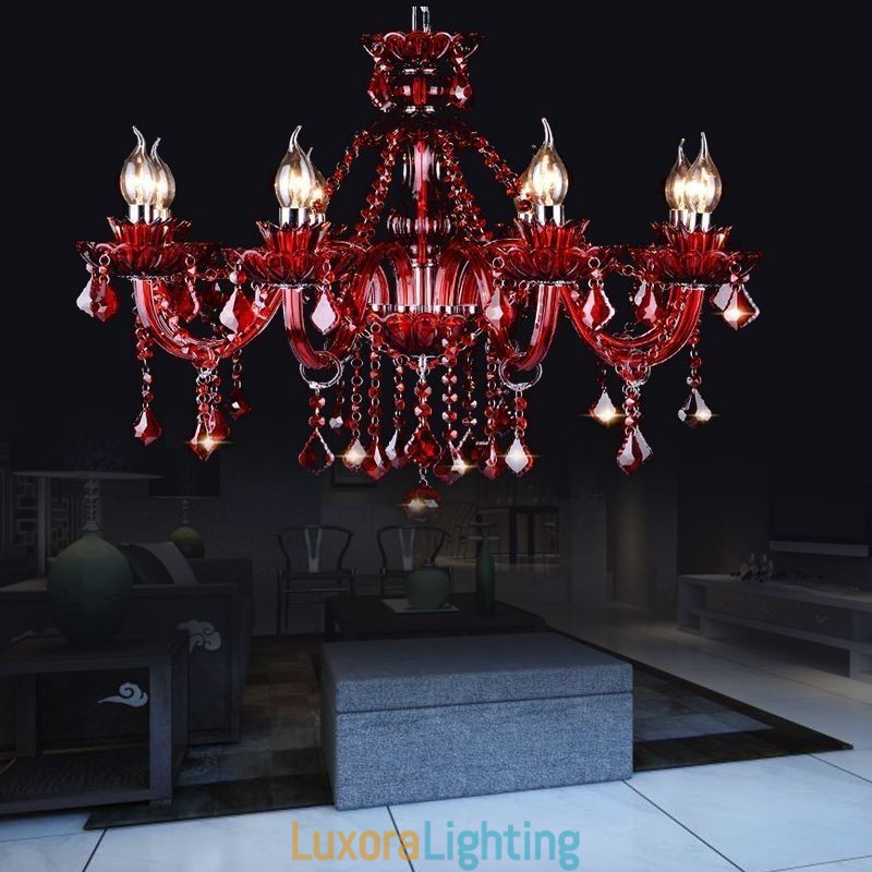 Designer Touch Decorative European Crystal Chandelier Red Colour Pendant Light