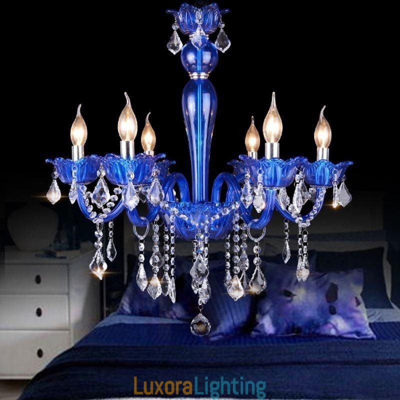 Designer Touch Decorative European Style Crystal Chandelier Blue Crystal Glass Pendant Light