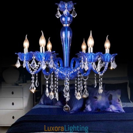 Designer Touch Decorative European Style Crystal Chandelier Blue Crystal Glass Pendant Light