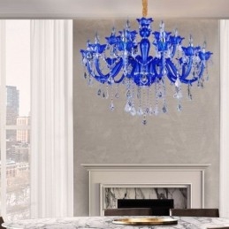 Designer Touch Decorative European Style Crystal Chandelier Blue Crystal Glass Pendant Light