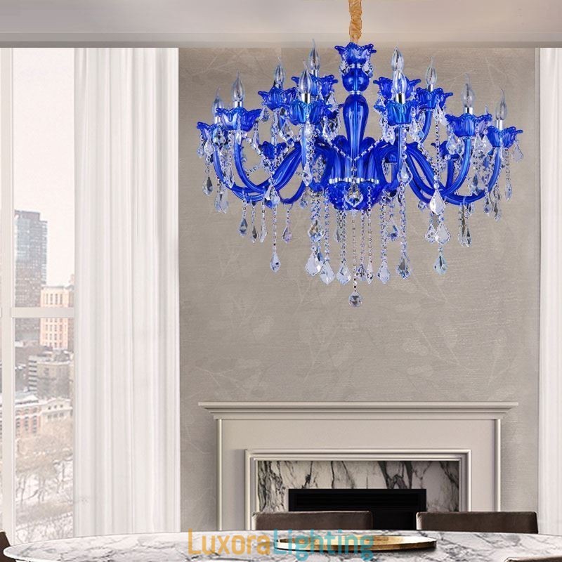 Designer Touch Decorative European Style Crystal Chandelier Blue Crystal Glass Pendant Light