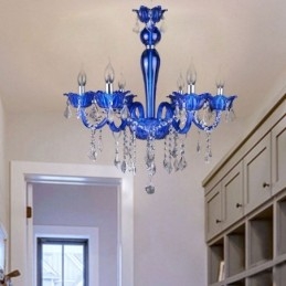 Designer Touch Decorative European Style Crystal Chandelier Blue Crystal Glass Pendant Light