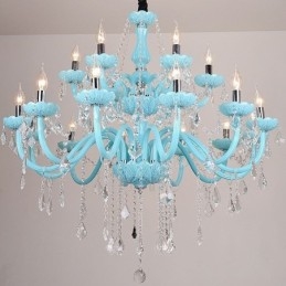 Designer Touch Decorative European Large Crystal Chandelier Blue Colour Pendant Light