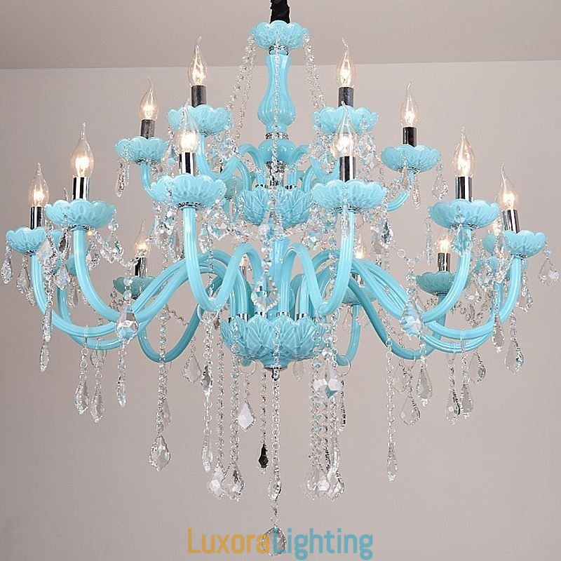 Designer Touch Decorative European Large Crystal Chandelier Blue Colour Pendant Light