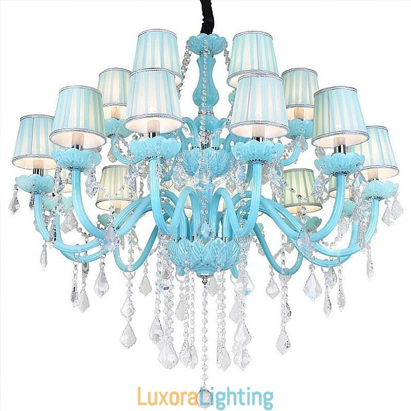Designer Touch Decorative European Large Crystal Chandelier Blue Colour Pendant Light