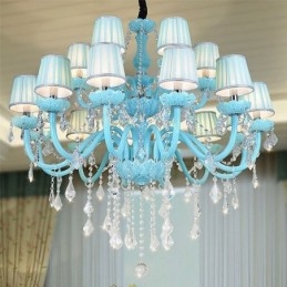 Designer Touch Decorative European Large Crystal Chandelier Blue Colour Pendant Light