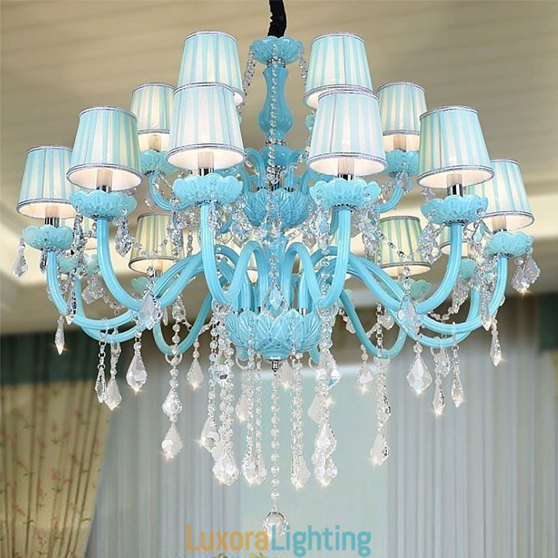 Designer Touch Decorative European Large Crystal Chandelier Blue Colour Pendant Light