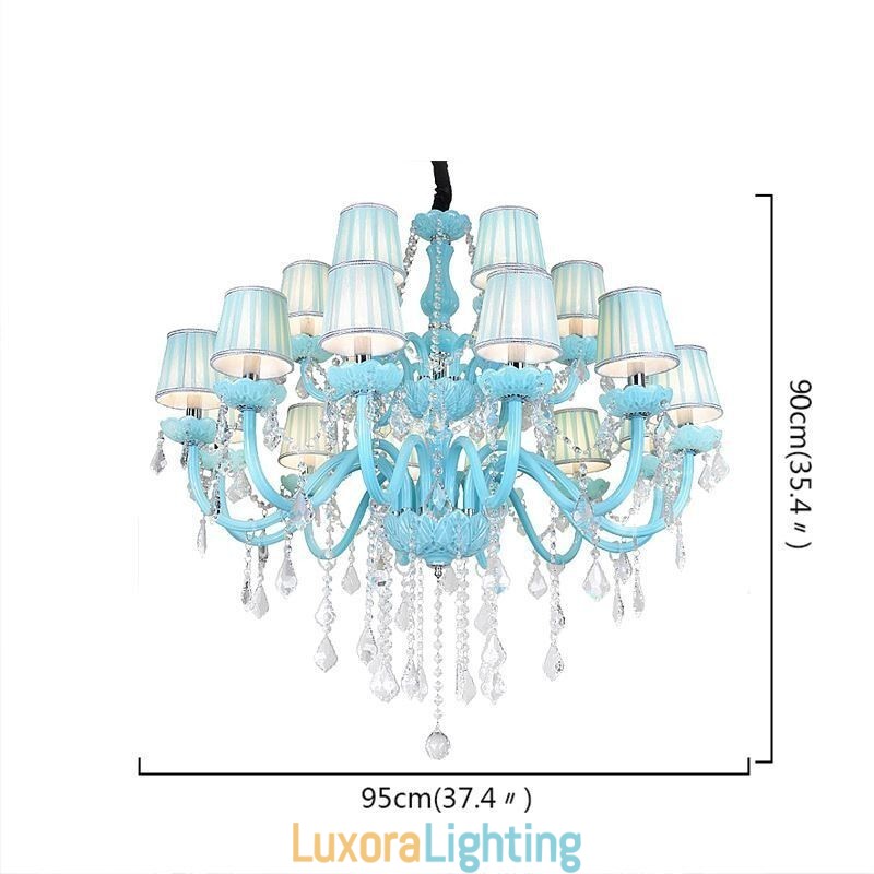 Designer Touch Decorative European Large Crystal Chandelier Blue Colour Pendant Light