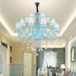 Designer Touch Decorative European Large Crystal Chandelier Blue Colour Pendant Light