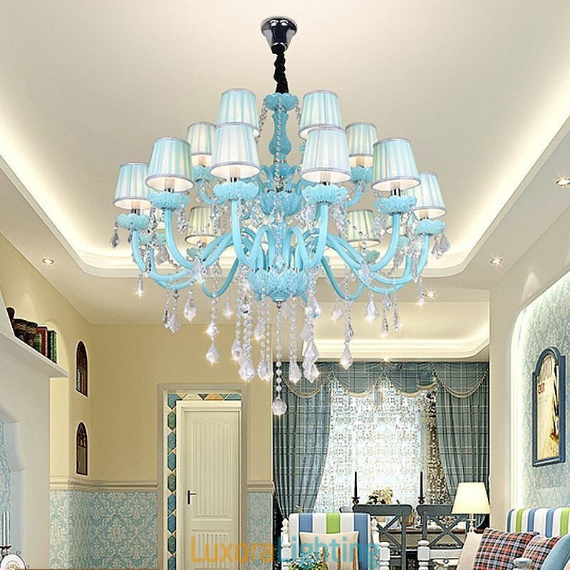 Designer Touch Decorative European Large Crystal Chandelier Blue Colour Pendant Light