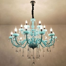 Designer Touch Decorative European Large Crystal Chandelier Blue Colour Pendant Light