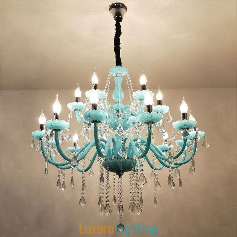 Designer Touch Decorative European Large Crystal Chandelier Blue Colour Pendant Light