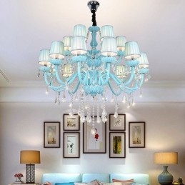 Designer Touch Decorative European Large Crystal Chandelier Blue Colour Pendant Light