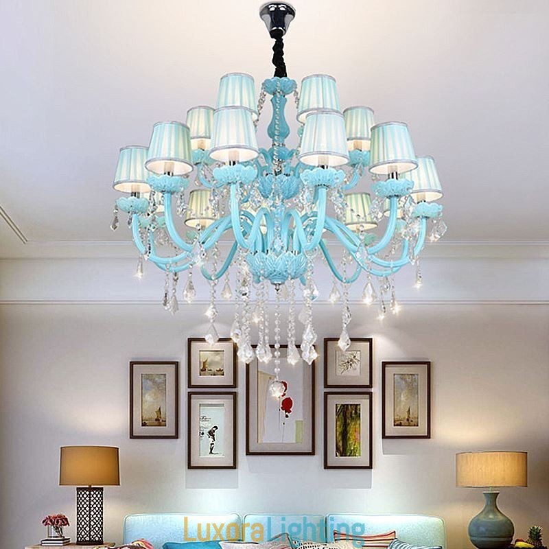 Designer Touch Decorative European Large Crystal Chandelier Blue Colour Pendant Light