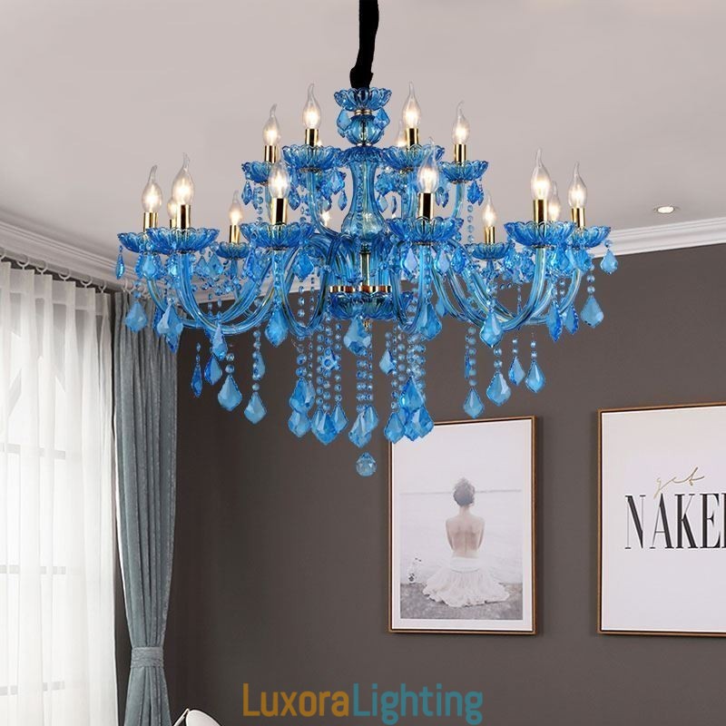 Designer Touch Decorative Elegant Crystal Chandelier European Blue Pendant Light