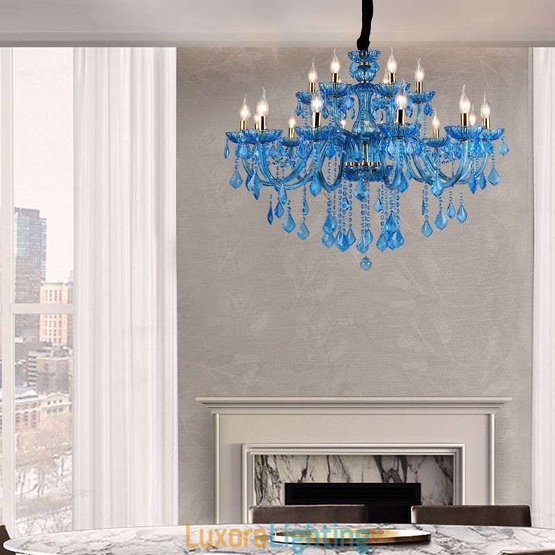 Designer Touch Decorative Elegant Crystal Chandelier European Blue Pendant Light