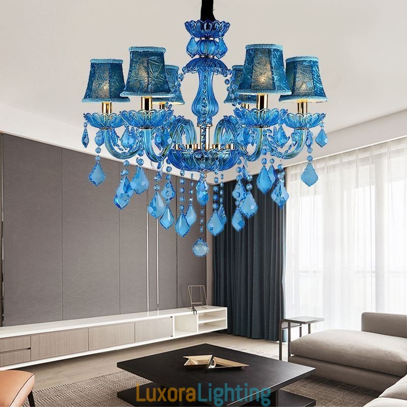Designer Touch Decorative Elegant Crystal Chandelier European Blue Pendant Light