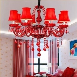 Designer Touch Decorative Luxury Crystal Chandelier European Red Colour Pendant Light