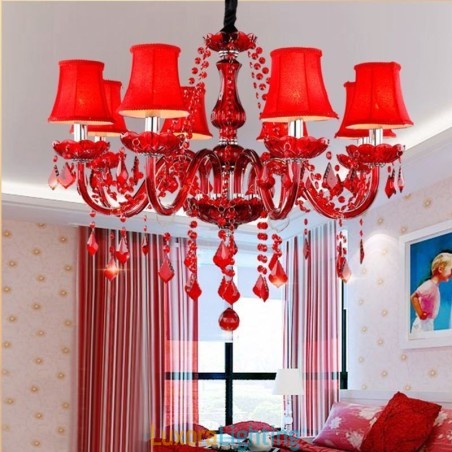Designer Touch Decorative Luxury Crystal Chandelier European Red Colour Pendant Light
