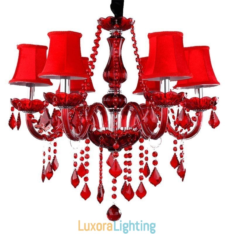Designer Touch Decorative Luxury Crystal Chandelier European Red Colour Pendant Light