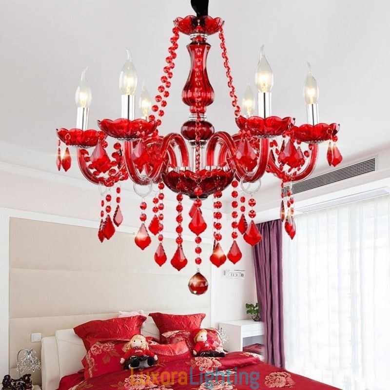 Designer Touch Decorative Luxury Crystal Chandelier European Red Colour Pendant Light