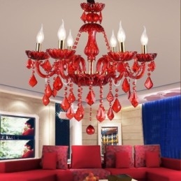 Designer Touch Decorative European Elegant Crystal Chandelier Red Colour Pendant Light
