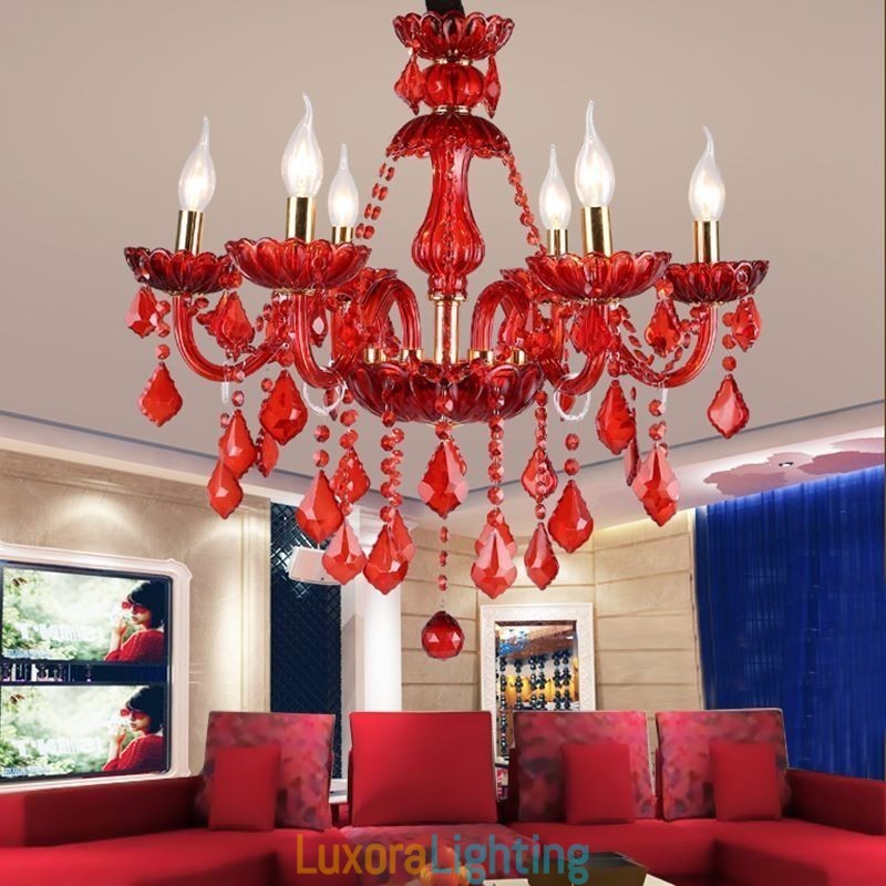 Designer Touch Decorative European Elegant Crystal Chandelier Red Colour Pendant Light