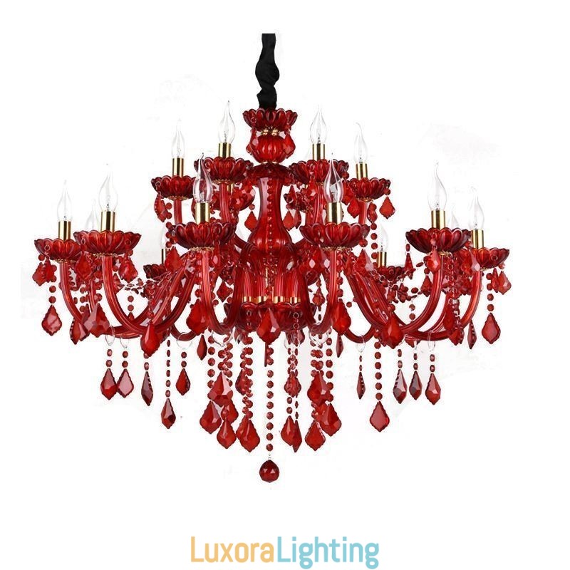 Designer Touch Decorative European Elegant Crystal Chandelier Red Colour Pendant Light