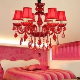 Designer Touch Decorative European Elegant Crystal Chandelier Red Colour Pendant Light