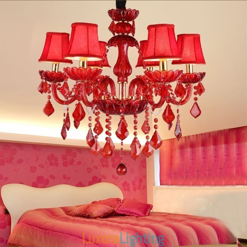 Designer Touch Decorative European Elegant Crystal Chandelier Red Colour Pendant Light