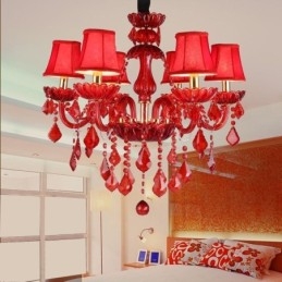 Designer Touch Decorative European Elegant Crystal Chandelier Red Colour Pendant Light