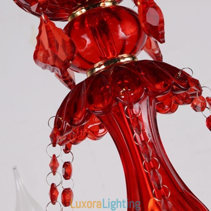 Designer Touch Decorative European Elegant Crystal Chandelier Red Colour Pendant Light
