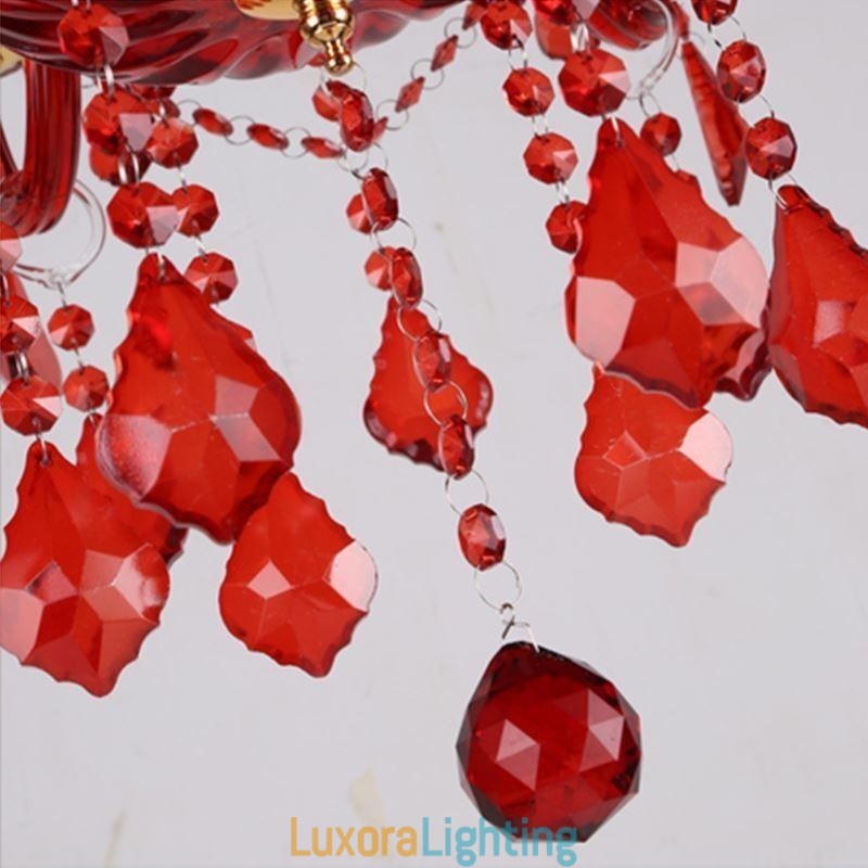 Designer Touch Decorative European Elegant Crystal Chandelier Red Colour Pendant Light